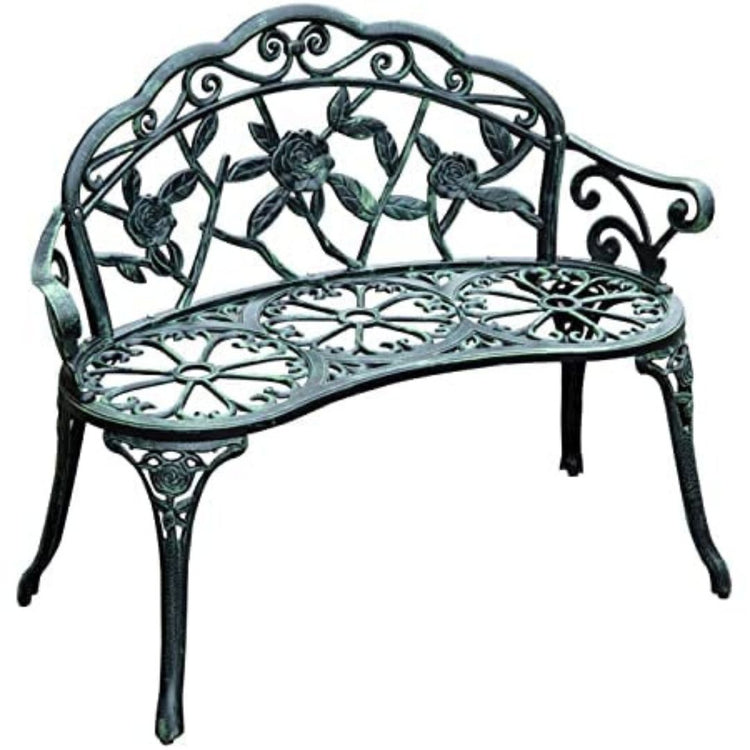 Elegant Cast Iron Garden Bench with Floral Backrest Design, HANSART, Enhance the charm of your garden or patio with this Elegant Cast Iron Garden Bench. Featuring a beautifully detailed floral backrest, this bench combines classic design with sturdy construction, making it the perfect addition to any outdoor space. Its gracefully curved armrests and legs offer both comfort and timeless elegance, inviting you to relax and enjoy nature. Ideal for gardens, patios, porches, or balconies, this bench serves as bo