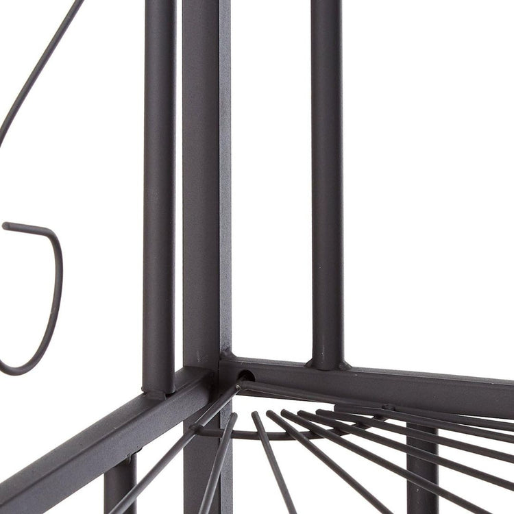 Metal Corner Shelf Stand with 4-Tier Wood Shelves for Home Décor, HANSART, Maximize your space in style with this 64-Inch Tall Metal and Wood Corner Shelf Stand. Featuring a sophisticated scrollwork design and a blend of durable black metal and warm wood shelves, this 4-tier corner rack is the perfect addition to any room or outdoor space. The tiered design provides ample space for displaying plants, decorative items, books, or kitchen essentials. Its tall, freestanding structure fits neatly into any corner