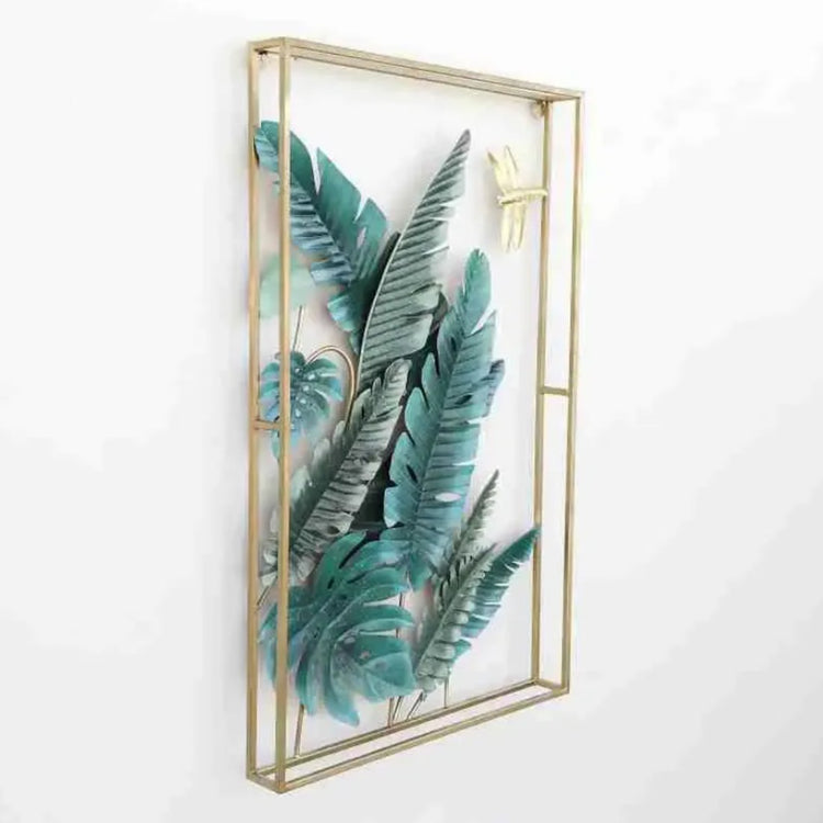 3D Metal Tropical Leaves Dragonfly Wall Art