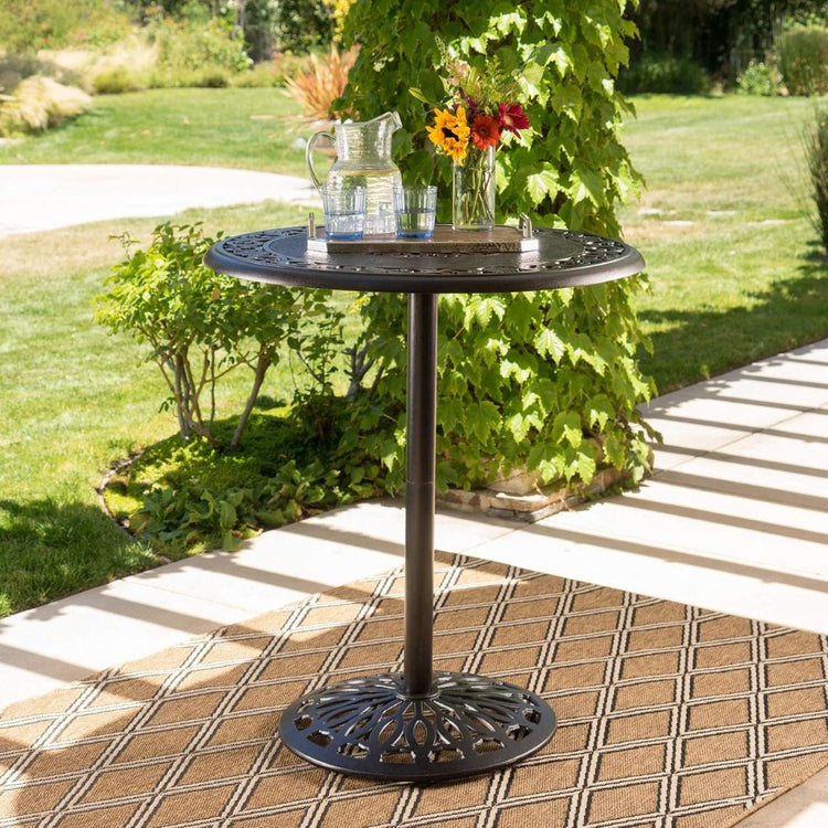 Elegant Outdoor Metal Table with Ornate Floral Pattern-Hansart, Tables, Enhance your outdoor living space with this Elegant Outdoor Cast Aluminum Bistro Table. Crafted from durable, weather-resistant cast aluminum, this stylish round table features an ornate floral design on both the tabletop and base, bringing classic charm to your patio, garden, or balcony. The sturdy pedestal base provides excellent stability, while the powder-coated finish ensures long-lasting beauty, even in the elements. Perfect for c
