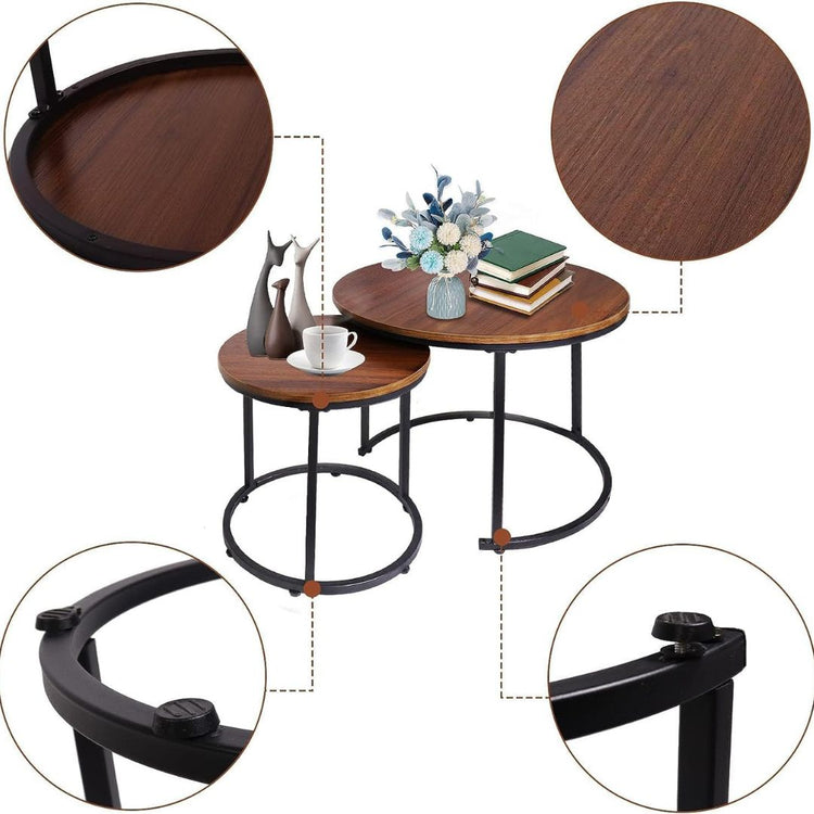 Modern Nesting Round Coffee Table Set – Metal Frame with Open Base Design-Hansart, Tables, Elevate your living space with this Modern Nesting Round Coffee Table Set, a versatile and stylish addition to any home. Designed with functionality and aesthetics in mind, this set includes two tables of varying sizes that can be nested together to save space or arranged separately for a dynamic look. Featuring a sleek open base design with durable metal framing, these tables bring a contemporary flair to your living