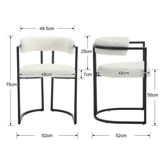 2-Piece White Bouclé Chair Set - Stylish Curved Back Vanity Seats
