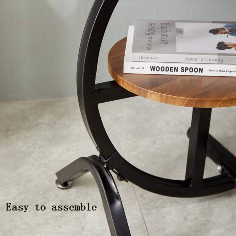 Modern Round Side Table with 2-Tier Wood Shelves and Metal Frame-Hansart, Tables, Add a modern touch to your home with this 2-Tier Round Side Table, blending style and functionality. Featuring a smooth wood top and a sturdy metal frame, this versatile table is perfect as an end table, nightstand, or accent piece in your living room or bedroom. The unique curved design not only adds visual interest but also provides added stability. With two spacious tiers, this table offers plenty of room for displaying déc