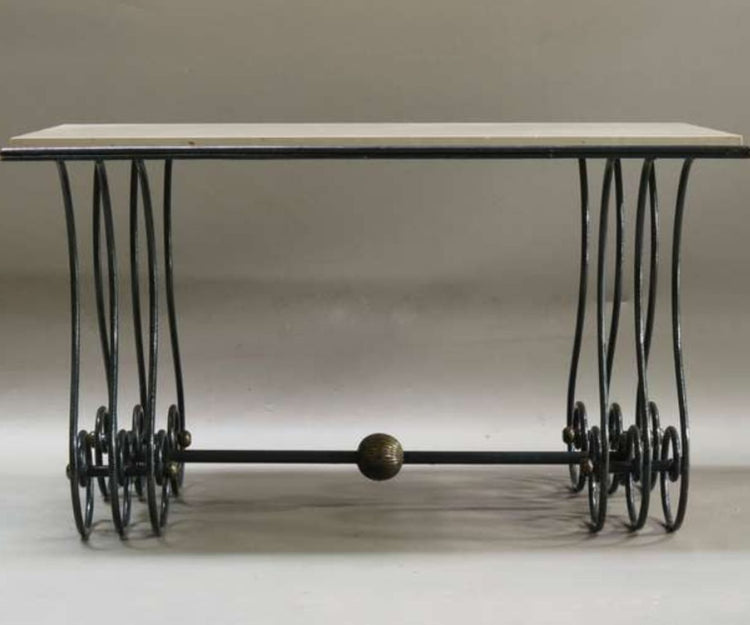 Elegant Wrought Iron and Marble Console Table-Hansart, Tables, Enhance your living space with this Elegant Wrought Iron and Marble Console Table, a stunning piece that effortlessly blends vintage charm with timeless sophistication. Featuring an intricately designed wrought iron base with graceful curves and scrollwork, this table offers a sturdy and stylish foundation. The smooth marble tabletop adds a luxurious touch, making it perfect as an accent piece in your hallway, living room, or entryway. Inspired