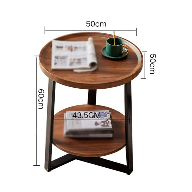 Modern Round Side Table with Storage Shelf and Metal Legs-Hansart, Tables, Enhance your living space with this stylish Round Wooden Side Table with Lower Storage Shelf, designed to bring both functionality and elegance to any room. Featuring a smooth round tabletop and a sturdy lower shelf, this table provides ample space for your books, beverages, or décor pieces. Crafted with a rich wood grain finish and supported by durable black metal legs, its modern industrial style blends seamlessly with a variety of