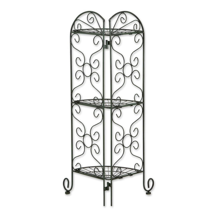 Decorative Metal Corner Shelf Rack – 3-Tier Foldable Plant Stand with Scrollwork Design, HANSART, Elegant Scrollwork Design: Adds a touch of vintage charm and sophistication to any space. Durable Metal Construction: Made of high-quality wrought iron for long-lasting strength and stability. 3-Tier Corner Shelf: Space-saving design fits perfectly in corners, providing multiple levels for displaying plants, books, or décor. Foldable for Easy Storage: Convenient foldable structure allows for easy storage and po