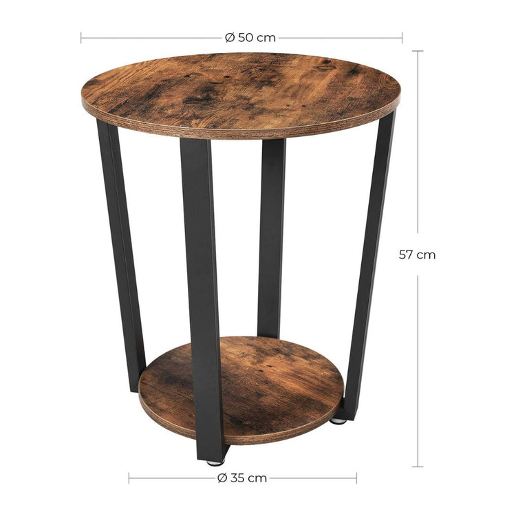 Rustic Industrial Round Side Table with Shelf-Hansart, Tables, Enhance your living space with this stylish Rustic Industrial Round Side Table. Designed with a warm wood grain finish and sturdy black metal frame, this versatile table brings a touch of industrial charm to any room. With a spacious tabletop and a convenient lower shelf, it’s perfect for holding drinks, books, plants, or decorative items. Its compact design makes it an ideal addition to your living room, bedroom, or office, serving as an end ta