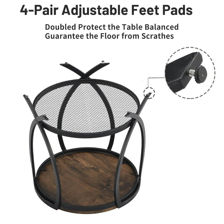 Round Industrial Side Table with Storage Shelf and Metal Frame-Hansart, Tables, Add a touch of industrial charm to your space with this Round Side Table with Mesh Storage Shelf. Combining rustic wood textures with a sleek black metal frame, this versatile accent table brings both style and functionality to any room. The round tabletop provides a perfect spot for a lamp, books, or decorative accents, while the lower mesh shelf adds extra storage for magazines, baskets, or other essentials. Crafted for durabi