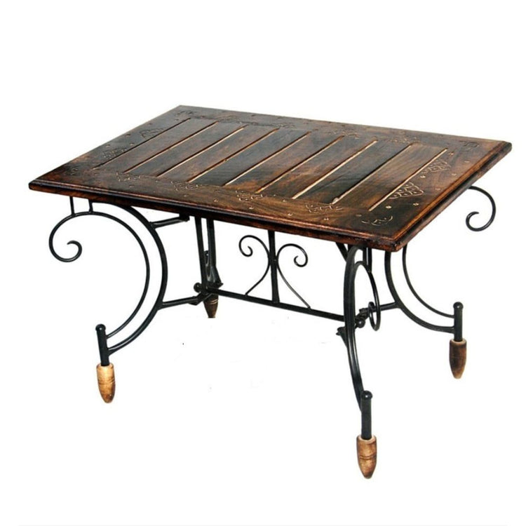 Rustic Wrought Iron & Wood Side Table-Hansart, Tables, Enhance your living space with this beautifully crafted Rustic Rectangular Side Table, featuring a rich wooden tabletop paired with an ornate wrought iron base. The combination of warm wood tones and intricate iron scrollwork creates a timeless piece that blends effortlessly with rustic, vintage, farmhouse, or traditional decor styles. Compact yet functional, this table is ideal as a coffee table, accent piece, or decorative stand for both indoor and ou