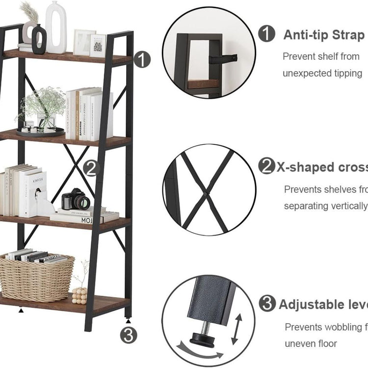 Modern Open Display Metal Storage Rack for Living Room, Bedroom, or Office, HANSART, Elevate your home decor with this elegant 4-Tier Arched Bookshelf, combining a rustic wood finish with a sturdy black metal frame. The unique arched design adds a stylish architectural element, making it an eye-catching centerpiece in any room. Ideal for displaying books, plants, decorative items, or collectibles, this freestanding storage rack offers both functionality and sophistication. Its space-saving structure makes i