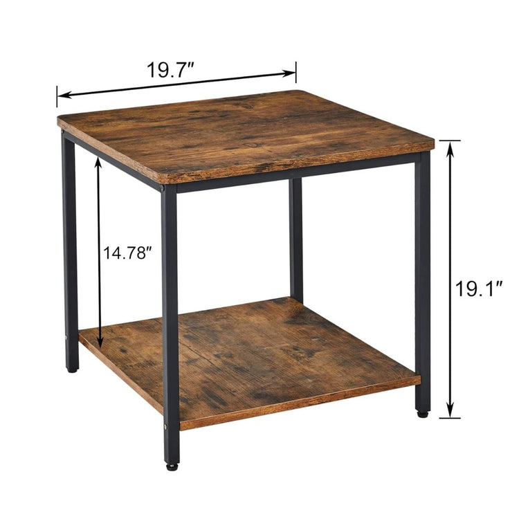 Rustic Wood Top and Black Metal Frame, End Table for Living Room or Bedroom-Hansart, Tables, Bring industrial charm and functional design to your home with this Industrial Square Side Table with Storage Shelf. Crafted with a rustic wood finish and a sturdy black metal frame, this versatile end table combines durability with a modern farmhouse aesthetic. The spacious tabletop provides the perfect spot for a lamp, books, or your favorite décor pieces, while the lower shelf adds additional storage for magazine