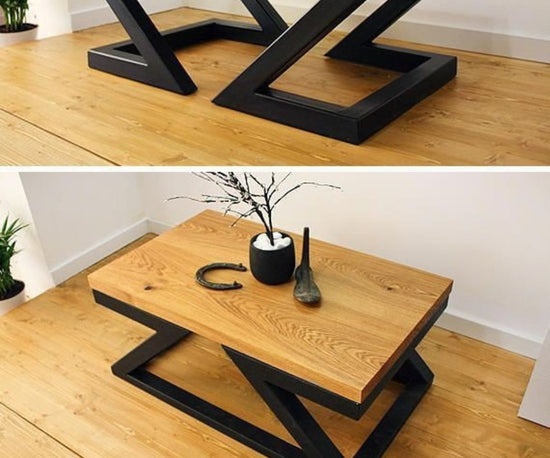 Modern Industrial Z-Leg Coffee Table with Solid Wood Top for Living Room, Hall, Office-Hansart, Tables, Elevate your living space with this Modern Industrial Z-Leg Coffee Table. Featuring a bold and contemporary design, this coffee table seamlessly combines functionality with artistic flair. The solid wood tabletop adds a warm, natural touch, while the striking Z-shaped black metal legs offer a modern industrial aesthetic. Perfect for home, office, or restaurant settings, this table is a statement piece tha