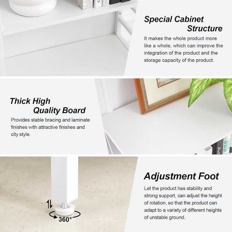 5-Tier Tall Bookshelf with Open Shelving, Industrial Metal Frame Storage Rack, White, HANSART, Elevate your home or office storage with this stylish 5-Tier White Tall Bookshelf, designed to combine functionality with a modern aesthetic. Featuring a sleek white finish and a sturdy metal frame, this shelving unit offers a clean, contemporary look perfect for any living room, bedroom, office, or study. With five spacious tiers, it provides ample room for displaying books, décor, plants, photos, and other essen