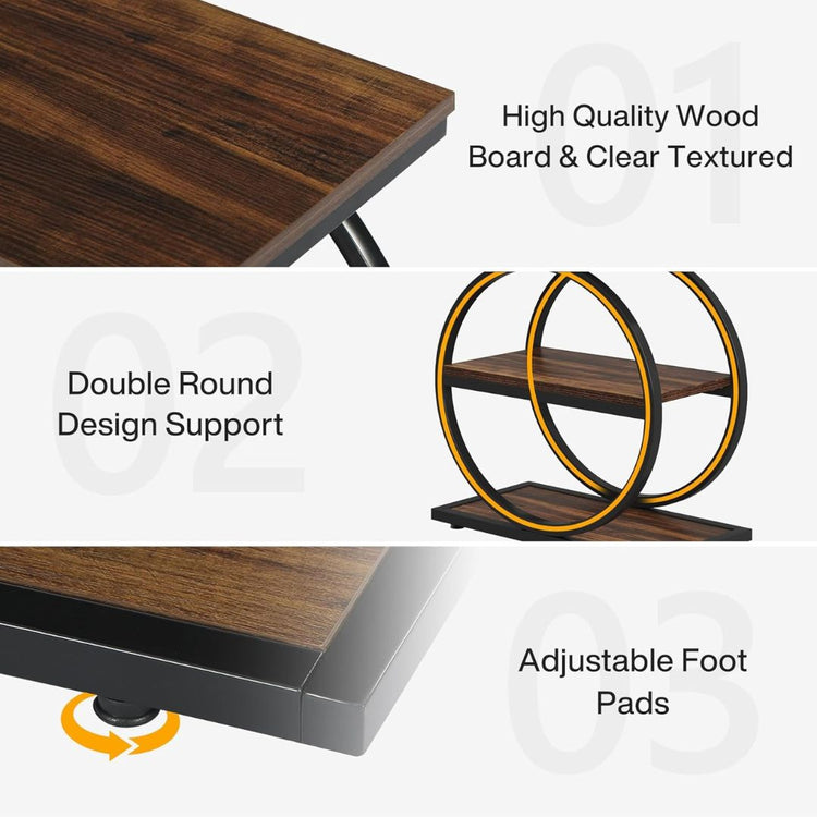 Modern Industrial Circle Frame Side Table with Storage Shelves-Hansart, Tables, Enhance your living space with this Modern Industrial Circle Frame Side Table. Featuring a unique geometric design with circular metal framing, this accent table combines rustic charm with contemporary flair. Crafted from durable engineered wood in a rich, dark brown finish and supported by a sturdy black powder-coated steel frame, it’s built to last. The table includes two spacious open shelves, ideal for displaying books, déco