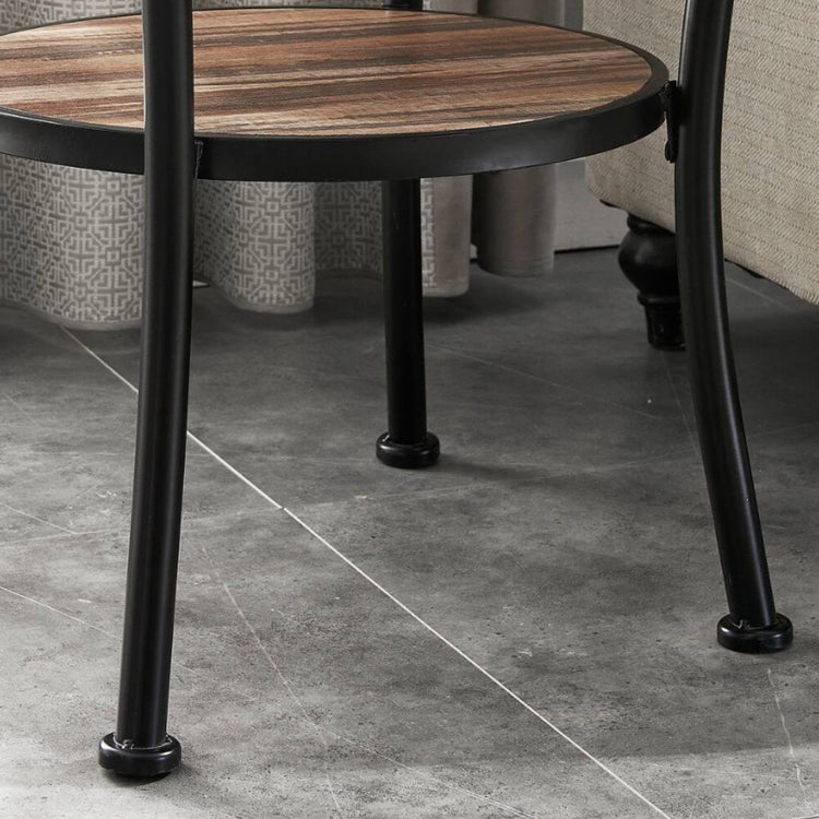 Wood Top & Metal Frame Accent End Table for Living Room-Hansart, Tables, Elevate your living space with this stylish and functional Round Side Table, designed to bring rustic charm and industrial flair into any room. Crafted with a durable black metal frame and a warm wood grain finish, this versatile table is the perfect companion for your sofa, armchair, or bedside. The spacious 23.6-inch diameter tabletop offers plenty of room for lamps, books, or decorative pieces, while the lower 18.5-inch shelf provid