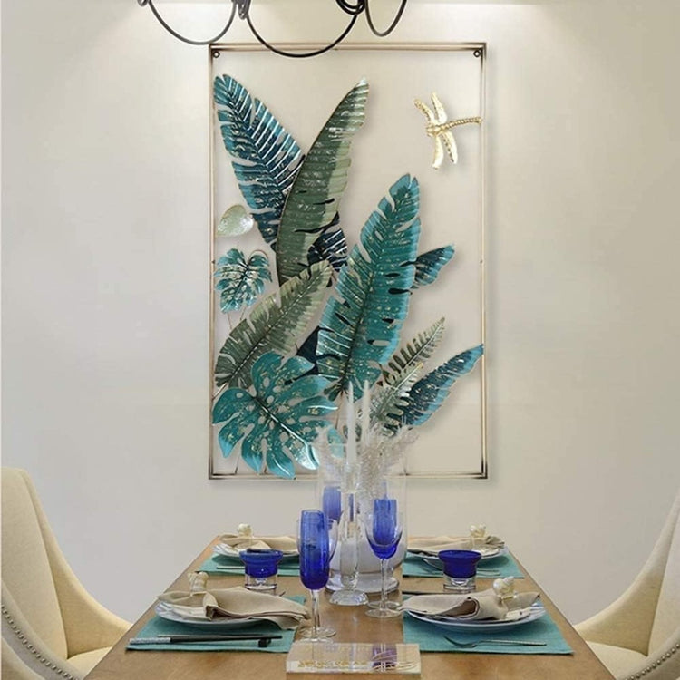 3D Metal Tropical Leaves Dragonfly Wall Art