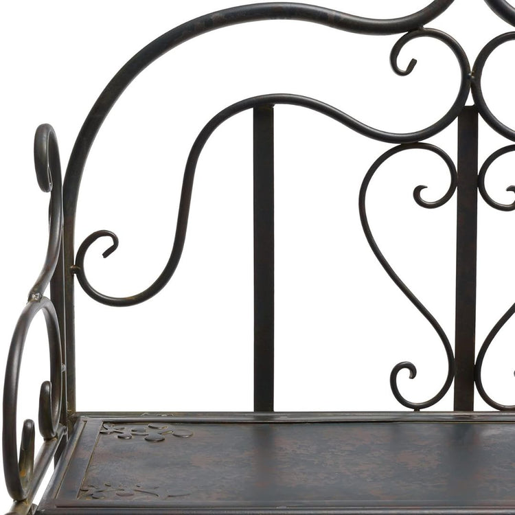 Vintage Black Metal 4-Tier Scrollwork Baker’s Rack, HANSART, Add timeless charm and versatile storage to your home or garden with this Vintage Black Metal 4-Tier Scrollwork Baker’s Rack. Crafted from durable wrought iron with a classic black finish, this freestanding shelving unit showcases intricate scrollwork and a heart-shaped accent that brings an elegant touch to any space. With four spacious shelves, it’s perfect for displaying plants, decorative accents, kitchenware, or garden tools. Its open design