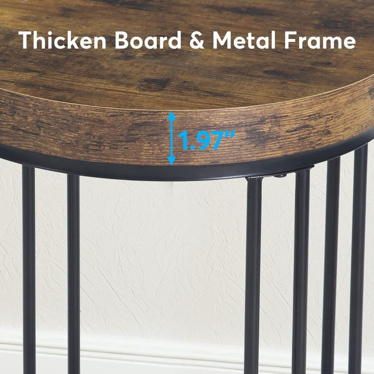 Round Industrial Side Table with Rustic Wood Top and Metal Base-Hansart, Tables, Bring modern industrial flair to your space with this Round Side Table featuring a Wood Top and Metal Frame. Designed with a minimalist aesthetic, this stylish end table combines a rich, rustic wood-grain finish with a sleek black metal base. Its clean, open-frame structure adds a contemporary touch, making it a versatile piece for living rooms, bedrooms, offices, or reading nooks. The sturdy metal frame provides stability, whi