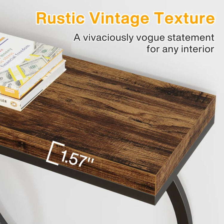 Modern Console Table with Geometric Circle Base in Rustic Brown and Black-Hansart, Tables, Add a touch of industrial charm to your living space with the Industrial Console Table. Featuring a warm wood-grain finish paired with a sleek black metal frame, this eye-catching piece brings both style and function to your home. Whether you&