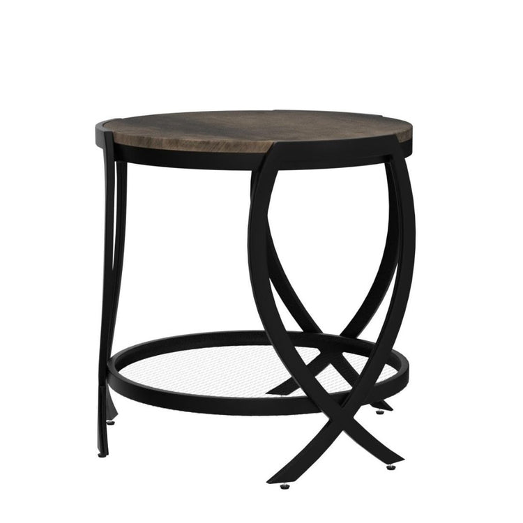 Round Industrial Side Table with Storage Shelf and Metal Frame-Hansart, Tables, Add a touch of industrial charm to your space with this Round Side Table with Mesh Storage Shelf. Combining rustic wood textures with a sleek black metal frame, this versatile accent table brings both style and functionality to any room. The round tabletop provides a perfect spot for a lamp, books, or decorative accents, while the lower mesh shelf adds extra storage for magazines, baskets, or other essentials. Crafted for durabi