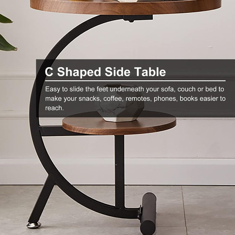 Modern Round Side Table with 2-Tier Wood Shelves and Metal Frame-Hansart, Tables, Add a modern touch to your home with this 2-Tier Round Side Table, blending style and functionality. Featuring a smooth wood top and a sturdy metal frame, this versatile table is perfect as an end table, nightstand, or accent piece in your living room or bedroom. The unique curved design not only adds visual interest but also provides added stability. With two spacious tiers, this table offers plenty of room for displaying déc