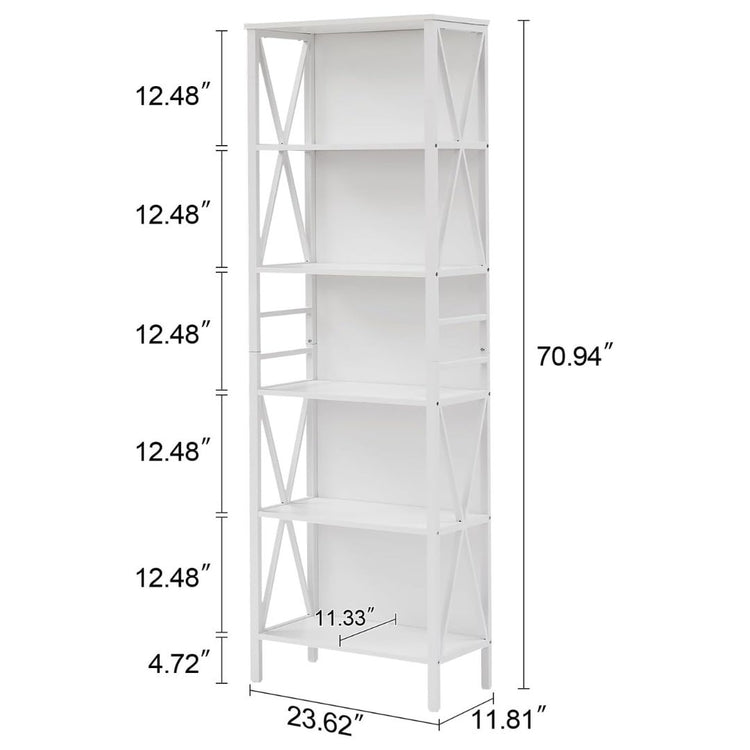 5-Tier Tall Bookshelf with Open Shelving, Industrial Metal Frame Storage Rack, White, HANSART, Elevate your home or office storage with this stylish 5-Tier White Tall Bookshelf, designed to combine functionality with a modern aesthetic. Featuring a sleek white finish and a sturdy metal frame, this shelving unit offers a clean, contemporary look perfect for any living room, bedroom, office, or study. With five spacious tiers, it provides ample room for displaying books, décor, plants, photos, and other essen