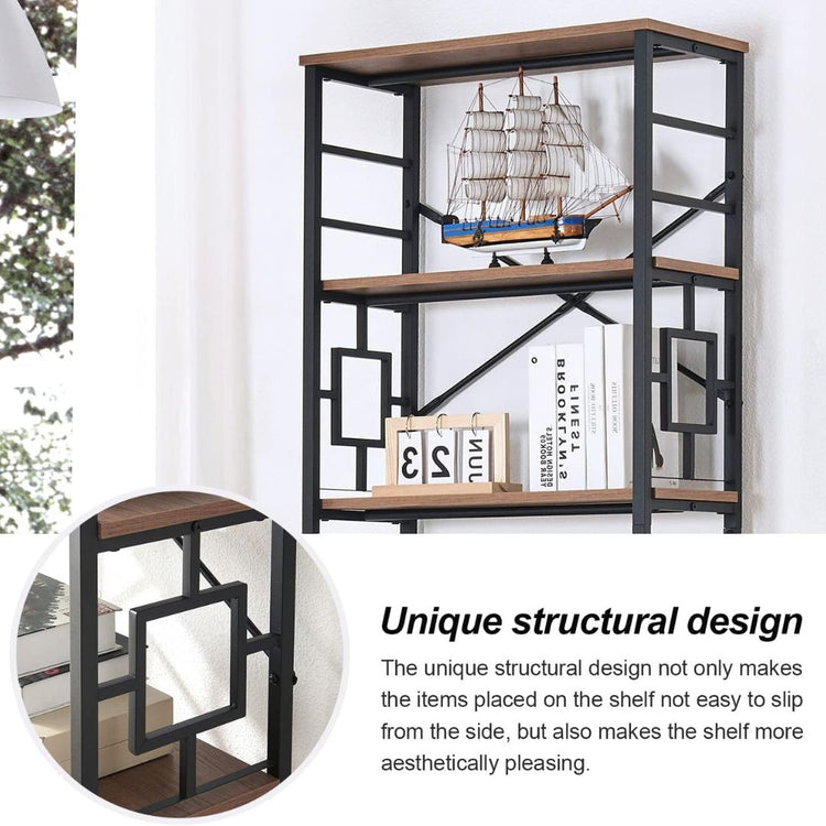 Industrial 7-Tier Bookshelf with Wood Shelves and Metal Frame, HANSART, Add a touch of industrial charm and practical storage to your space with this Industrial 7-Tier Metal and Wood Tall Bookshelf. Standing tall at 84.4 inches, this open shelving unit blends sturdy black metal framing with rustic wood shelves, creating a versatile piece perfect for home offices, living rooms, or studies. The unique geometric side panels add a modern flair, while the open-back design ensures an airy feel, making it a stylis