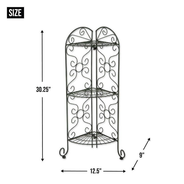 Decorative Metal Corner Shelf Rack – 3-Tier Foldable Plant Stand with Scrollwork Design, HANSART, Elegant Scrollwork Design: Adds a touch of vintage charm and sophistication to any space. Durable Metal Construction: Made of high-quality wrought iron for long-lasting strength and stability. 3-Tier Corner Shelf: Space-saving design fits perfectly in corners, providing multiple levels for displaying plants, books, or décor. Foldable for Easy Storage: Convenient foldable structure allows for easy storage and po