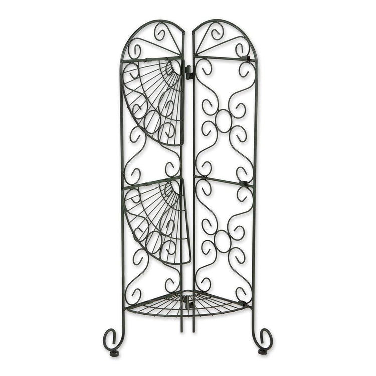 Decorative Metal Corner Shelf Rack – 3-Tier Foldable Plant Stand with Scrollwork Design, HANSART, Elegant Scrollwork Design: Adds a touch of vintage charm and sophistication to any space. Durable Metal Construction: Made of high-quality wrought iron for long-lasting strength and stability. 3-Tier Corner Shelf: Space-saving design fits perfectly in corners, providing multiple levels for displaying plants, books, or décor. Foldable for Easy Storage: Convenient foldable structure allows for easy storage and po