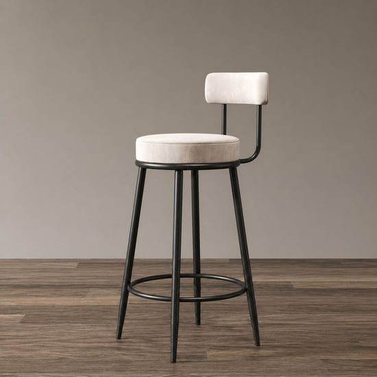 Modern Beige Suede Bar Stool - Industrial Swivel Chair with Backrest