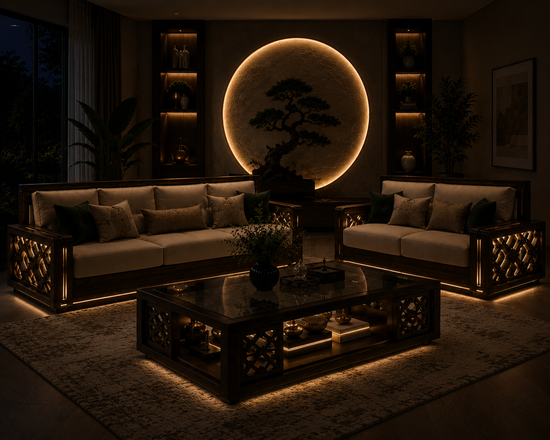 Luxury LED Wooden Sofa Set