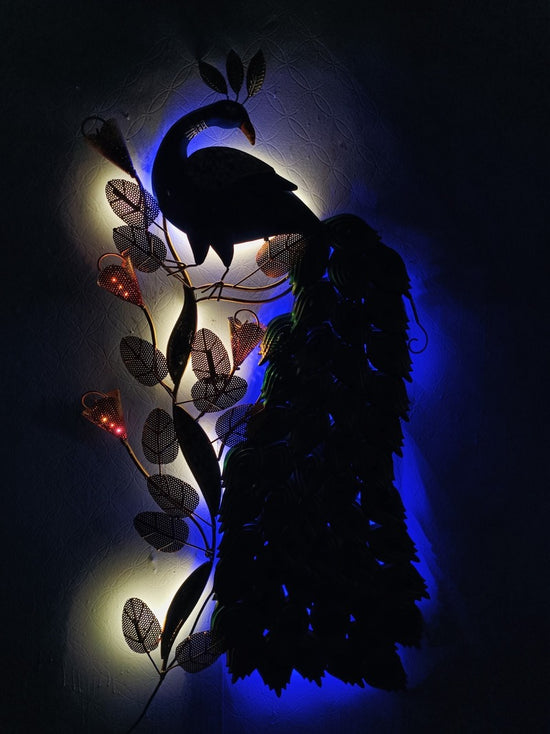 Vertical Peacock Metal Wall Decor for Living Room