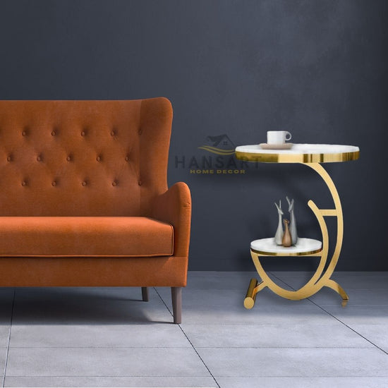 Classic Golden Metal Framed Side Table-Hansart, Tables, Designer Tables by Hans Art Specifications: Top: 14 x 14 Inches, Height: 18 Inches Metal body base (Rust Free) Premium Quality Metal Construction Hand Crafted Tables Best for your living room, drawing room, guest room, hall and reception The product is packed by professionals for safe delivery Designed to make your home look complete "Hansart Made In India"