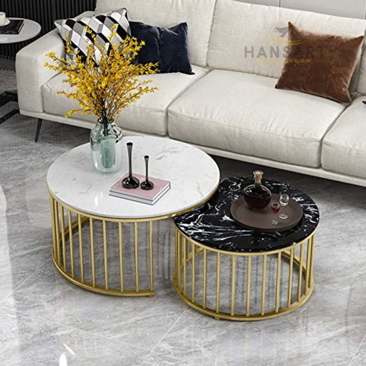 Elegant Double Round Metal Framed Black N White Table-Hansart, Tables, Designer Tables by Hans Art Specifications: Large- Top: 22 x 22 Inches, Height: 16 Inches Small- Top: 18 x 18 Inches, Height: 14 Inches The top of the product is made of laminate material on MDF. Metal body base (Rust Free) Premium Quality Metal Construction Hand Crafted Tables Best for your living room, drawing room, guest room, hall and reception The product is packed by professionals for safe delivery Designed to make your home look c