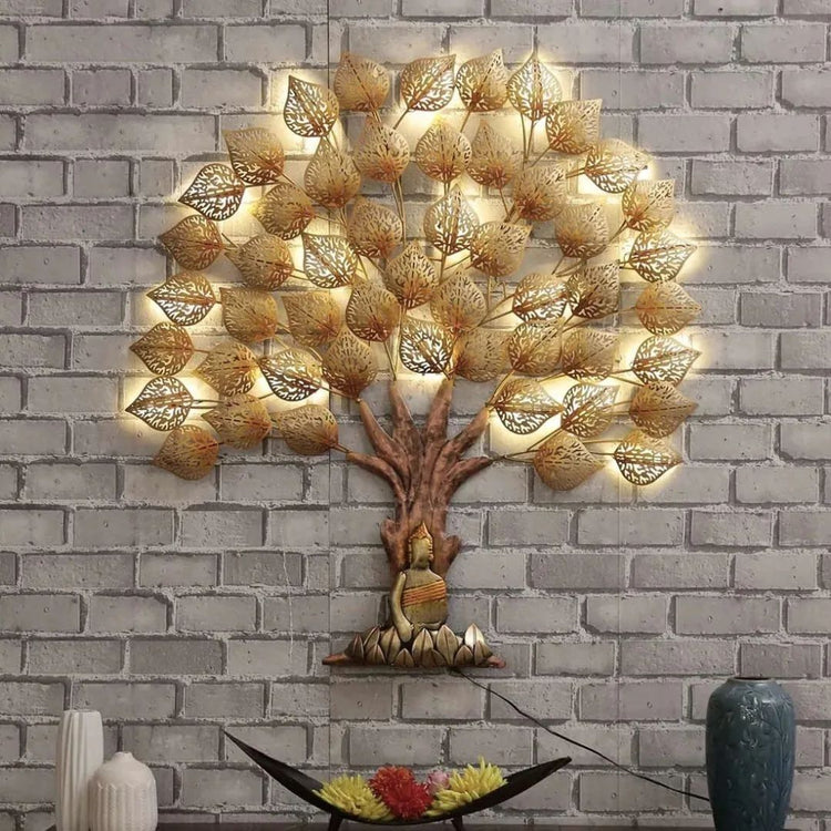 Hansart Special Buddha Tree With Backlit Wall Art (40 x 48 Inches)-Home Decoration-Metal Wall Tree by Hansart Made of Premium-Quality Iron Metal Perfect for your living room, bedroom, hall, office reception, guest room, and hotel reception The product is packed by professionals for safe delivery Designed to make your home look complete "Hansart Made In India because India itself is an art".