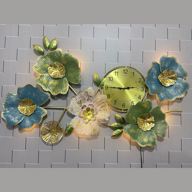 Metallic Flower Clock Wall Décor for Guest Room or Office Waiting Room (50x30 Inches)-Home Decoration-Hansart-Metallic Nature Wall Decor by Hansart-Made of Premium-Quality Iron Metal Perfect for your living room, bedroom, hall, office reception, guest room, and hotel reception-The product is packed by professionals for safe delivery-Designed to make your home look complete-"Hansart Made In India because India itself is an art".