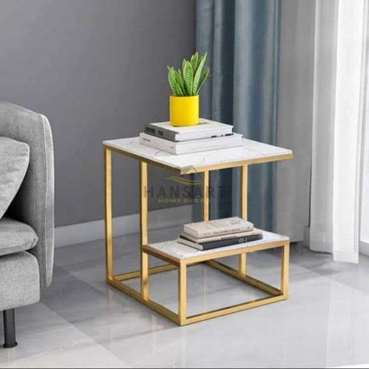 Double Metallic Framed Square Designer Table-Hansart, Tables, Designer Tables by Hans Art Specifications: Top: 16x16 Inches, Height: 20 Inches Marble Top Table and Metal body base (Rust Free) Premium Quality Metal Construction Hand Crafted Tables Best for your living room, drawing room, guest room, hall and reception The product is packed by professionals for safe delivery Designed to make your home look complete "Hansart Made In India"