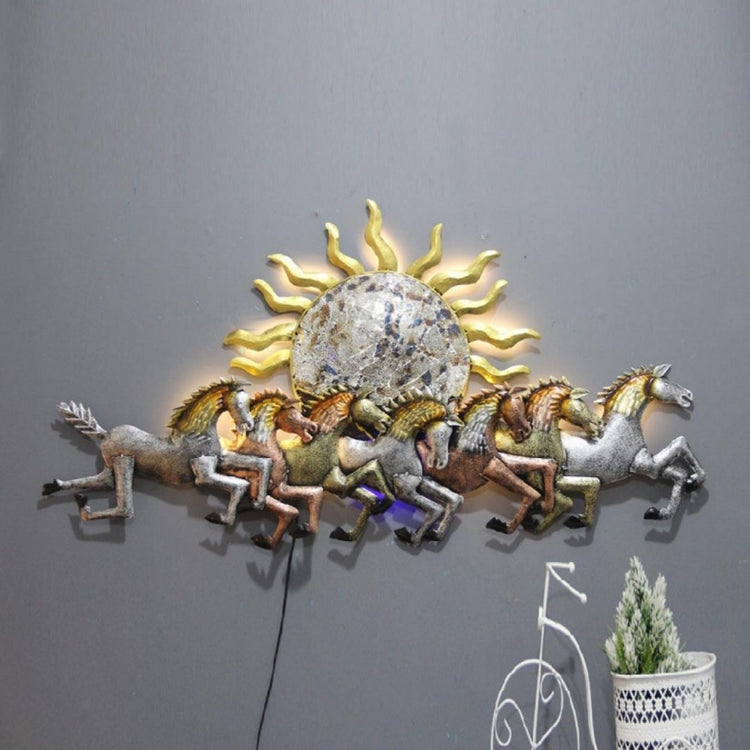 Metal Wall Decor by Hansart Total Wall Coverage Area: 47 x 27 Inches Made of Premium-Quality Iron Metal Anti-rust powder coating used Hanging Mechanism included Horse wall decor with led lighting Perfect for your living room, bedroom, hall, office reception, guest room, and hotel reception The product is packed by professionals for safe delivery Designed to make your home look complete "Hansart Made In India because India itself is an art".