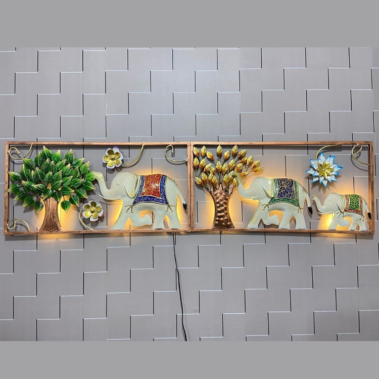 Marching Elephants Framed Metal Wall Art for Drawing Room (56x14 Inches)-Home Decoration-Hansart-Wildlife Metal Wall Decor by Hansart-Made of Premium-Quality Iron Metal-Perfect for your living room, bedroom, hall, office reception, guest room, and hotel reception-The product is packed by professionals for safe delivery-Designed to make your home look complete-"Hansart Made In India because India itself is an art".