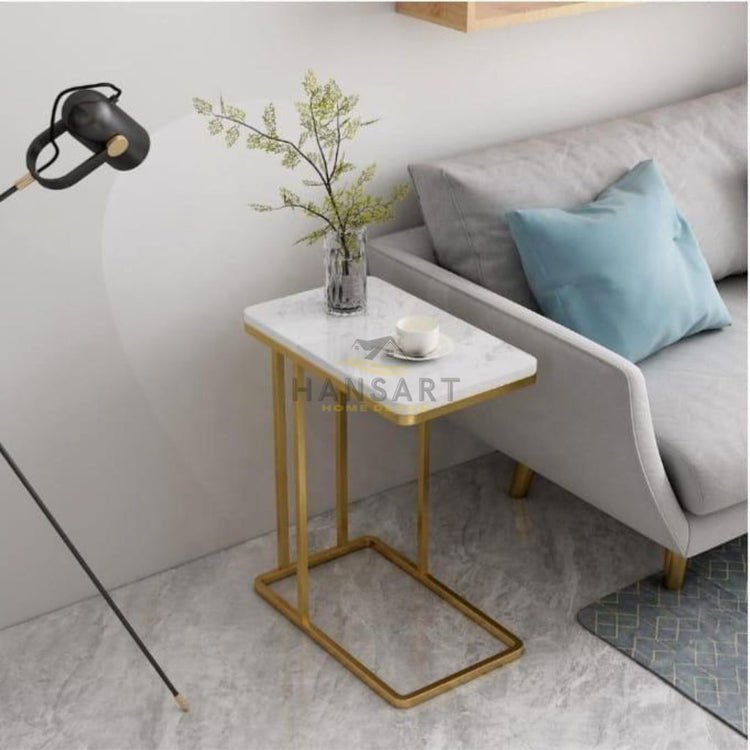 Single Metallic Framed Square Designer Side Table-Hansart, Tables, Designer Tables by Hans Art Specifications: Top: 16x8 Inches, Height: 20 Inches Marble Top Table and Metal body base (Rust Free) Premium Quality Metal Construction Hand Crafted Tables Best for your living room, drawing room, guest room, hall and reception The product is packed by professionals for safe delivery Designed to make your home look complete "Hansart Made In India"