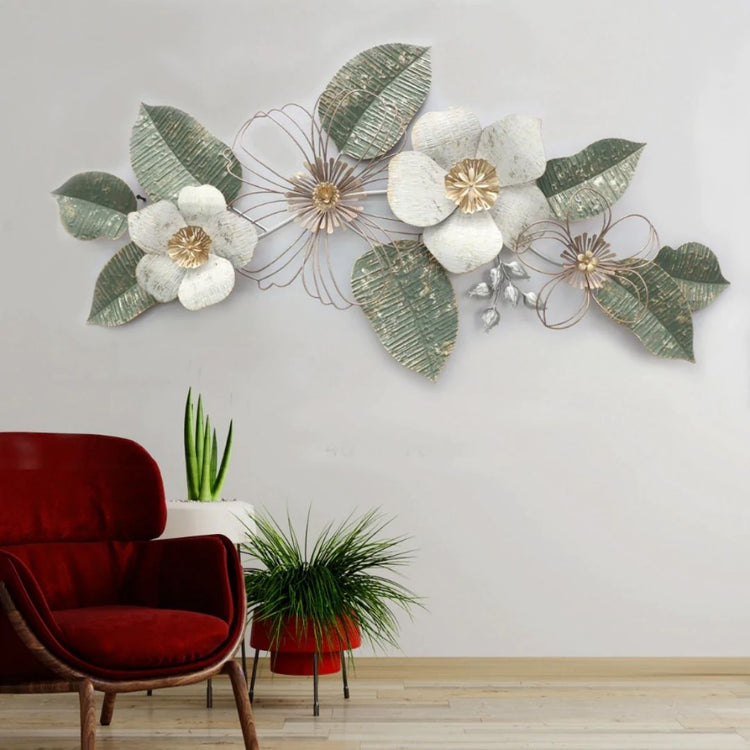 Dazzling White Flower Metal Wall Art-Metal Wall Decor by Hansart Abstract wall art Total Wall Coverage Area: 48 x 24 Inches Made of Premium-Quality Iron Metal Anti-rust powder coating used Hanging Mechanism included Perfect for your living room, bedroom, hall, office reception, guest room, and hotel reception The product is packed by professionals for safe delivery Designed to make your home look complete "Hansart Made In India because India itself is an art".