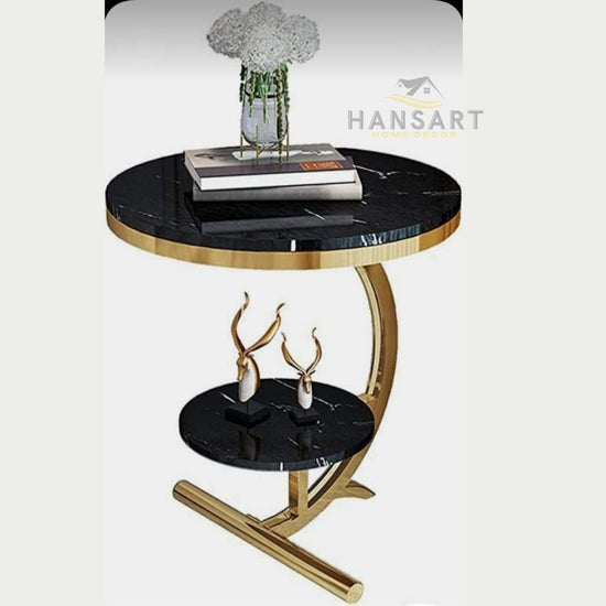 Round Black Metal Framed 2 Layer Coffee Table-Hansart, Tables, Designer Tables by Hans Art Specifications: Top: 14x14 Inches, Height: 18 Inches Metal body base (Rust Free) The top of the product is made of laminate material on MDF. Metal body base (Rust Free) Hand Crafted Tables Best for your living room, drawing room, guest room, hall and reception The product is packed by professionals for safe delivery Designed to make your home look complete "Hansart Made In India"