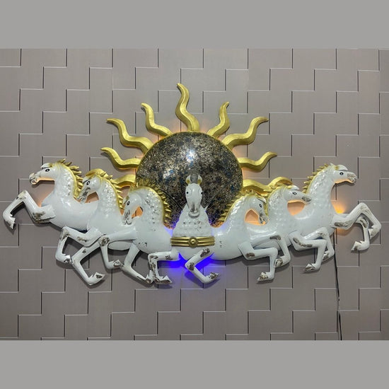Metal Wall Decor by Hansart Total Wall Coverage Area: 57 x 33 Inches Made of Premium-Quality Iron Metal Anti-rust powder coating used Hanging Mechanism included Horse wall decor with led lighting Perfect for your living room, bedroom, hall, office reception, guest room, and hotel reception The product is packed by professionals for safe delivery Designed to make your home look complete "Hansart Made In India because India itself is an art".