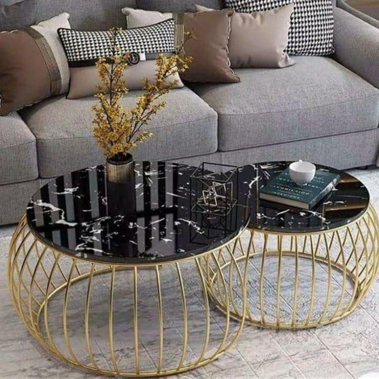 Black Top Double Round Designer centre Table-Hansart, Tables, Designer Tables by Hans Art Specifications: Large-Top: 18 x 18 Inches, Height: 16 Inches, Small-Top: 15 x 15 Inches, Height: 14 Inches The top of the product is made of laminate material on MDF. Metal body base (Rust Free) Premium Quality Metal Construction Hand Crafted Tables Best for your living room, drawing room, guest room, hall and reception The product is packed by professionals for safe delivery Designed to make your home look complete "H