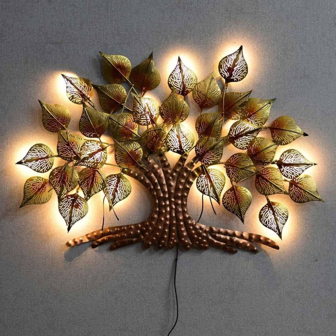 Metal tree wall art deals with lights