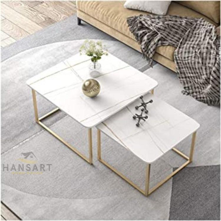 Square White Marble Top Table - Set of 2 for living, drawing or guest room-Hansart, Tables, Designer Tables by Hans Art Specifications: Large- Top: 20 x 20 Inches, Height: 16 Inches Small- Top: 18 x 18 Inches, Height: 14 Inches Marble Top Table and Metal body base (Rust Free) Premium Quality Metal Construction Hand Crafted Tables Best for your living room, drawing room, guest room, hall and reception The product is packed by professionals for safe delivery Designed to make your home look complete "Hansart M