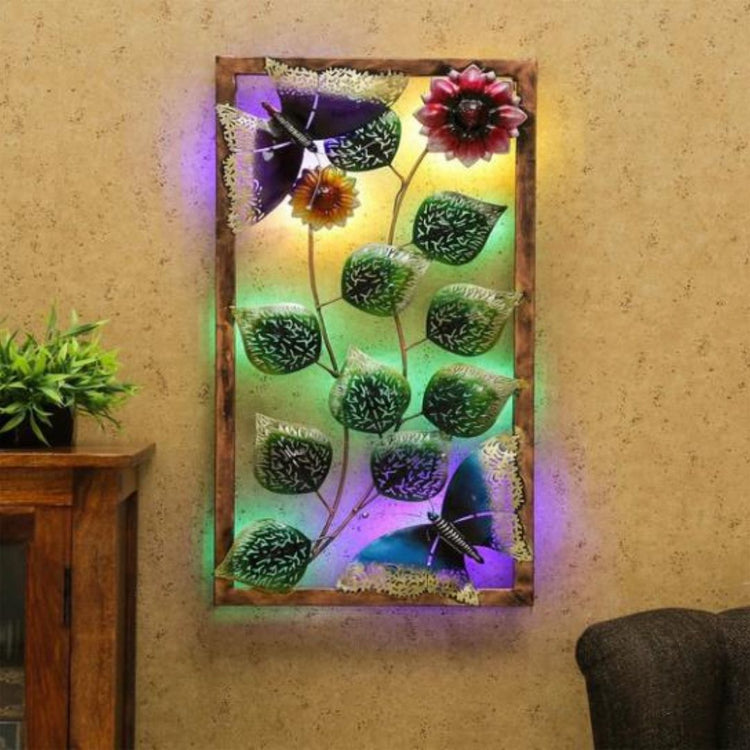 2 Butterfly Vertical Framed Wall Art With Backlit (16 x 30 Inches)-Home Decoration-Hansart-Metallic Nature Wall Decor by Hansart-Made of Premium-Quality Iron Metal Perfect for your living room, bedroom, hall, office reception, guest room, and hotel reception-The product is packed by professionals for safe delivery-Designed to make your home look complete-"Hansart Made In India because India itself is an art".