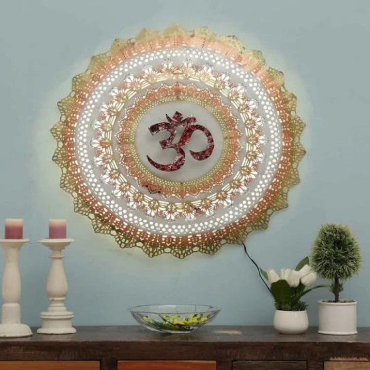 Hansart Special OM Circle LED Wall Décor For Living Room (32 x 32 Inches)-Artisan Hub-Hans Art-Metallic Traditional Wall Decor by Hansart-Made of Premium-Quality Iron Metal Perfect for your living room, bedroom, hall, office reception, guest room, and hotel reception-The product is packed by professionals for safe delivery-Designed to make your home look complete-"Hansart Made In India because India itself is an art".