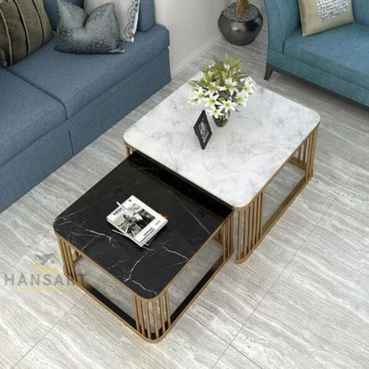 Square Black N White Top Designer Table - Set of 2-Hansart, Tables, Designer Tables by Hans Art Specifications: Large-Top: 20 x 20 Inches, Height: 16 Inches, Small- Top: 18 x 18 Inches, Height: 14 Inches The top of the product is made of laminate material on MDF. Metal body base (Rust Free) Premium Quality Metal Construction Hand Crafted Tables Best for your living room, drawing room, guest room, hall and reception The product is packed by professionals for safe delivery Designed to make your home look comp