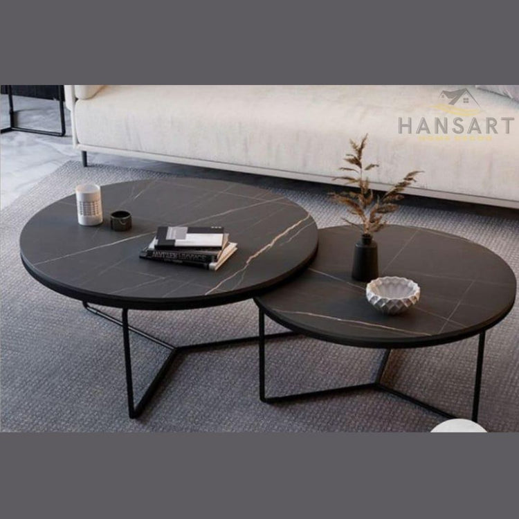 Round Black Designer Table - Set of 2-Hansart, Tables, Designer Tables by Hans Art Specifications: Large-Top: 24 x 24 Inches, Height: 16 Inches, Small-Top: 20 x 20 Inches, Height: 14 Inches The top of the product is made of laminate material on MDF. Metal body base (Rust Free) Premium Quality Metal Construction Hand Crafted Tables Best for your living room, drawing room, guest room, hall and reception The product is packed by professionals for safe delivery Designed to make your home look complete "Hansart